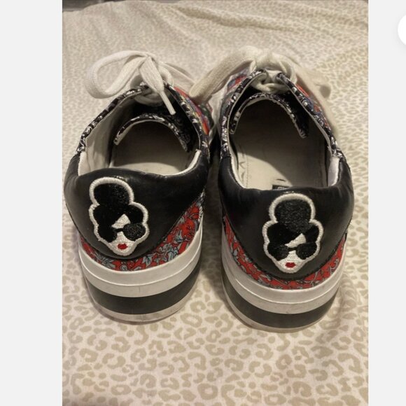 Alice + Olivia Emmalyn Leather Striped Floral Platform Sneakers Women Size 7M - Picture 4 of 10